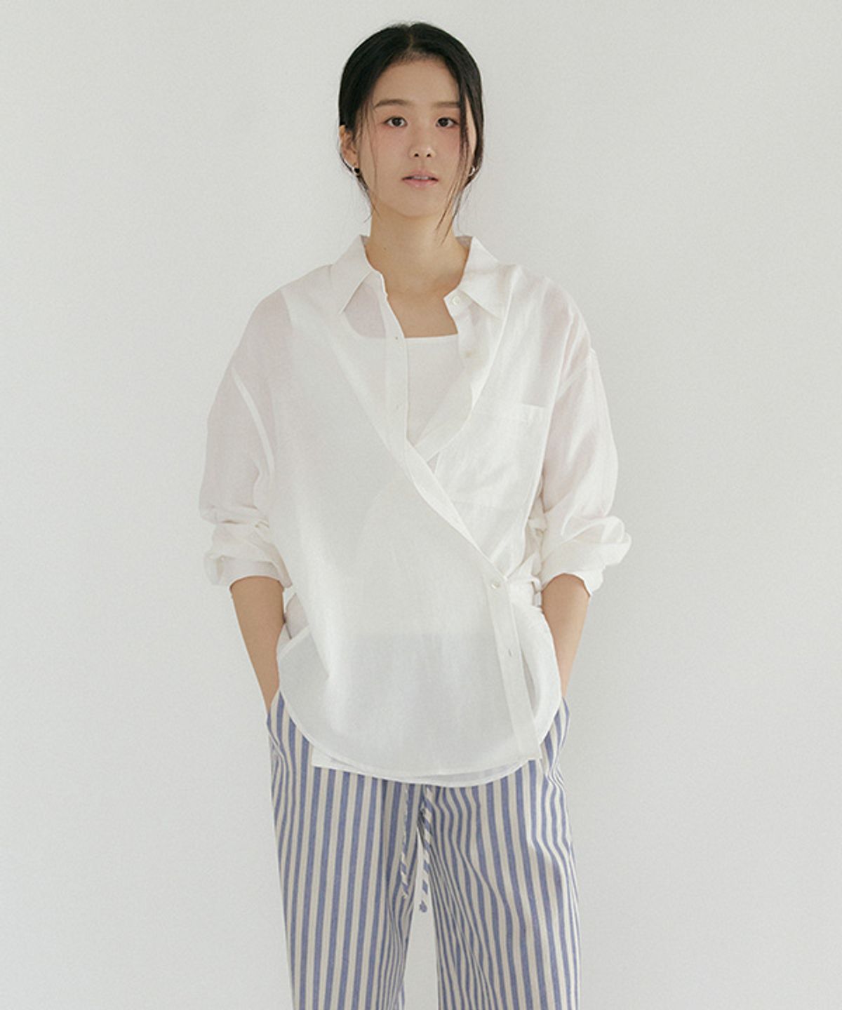 링서울(LINGSEOUL) linen bamboo blended wrap shirt-white