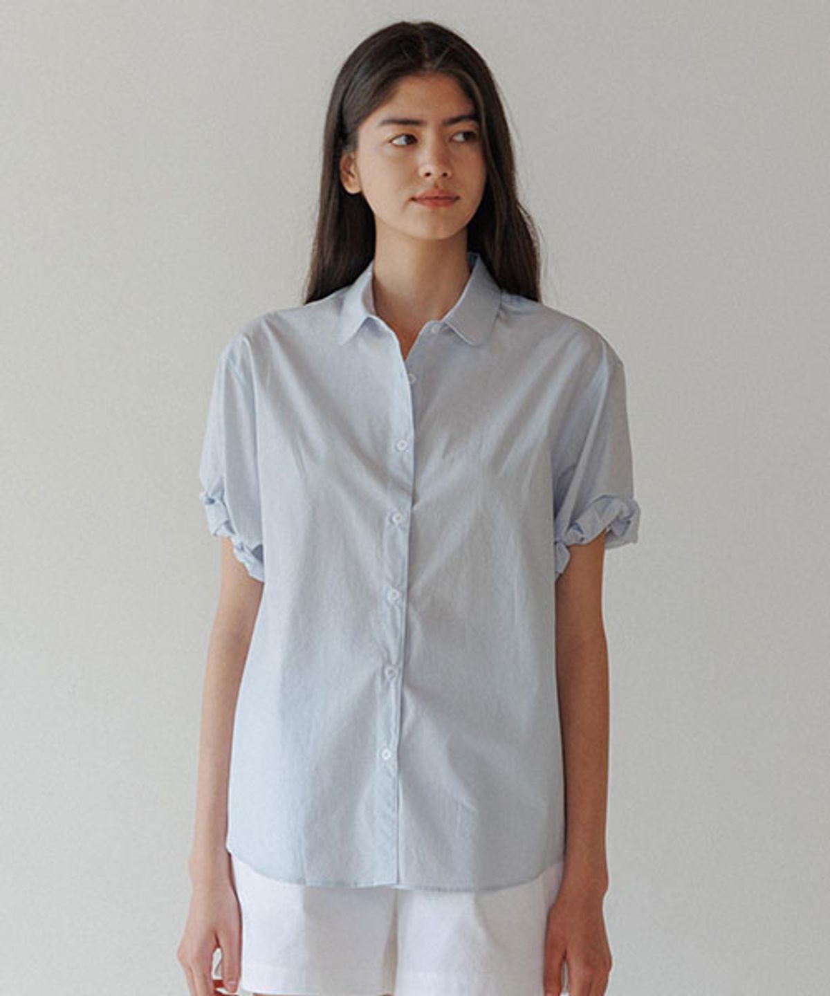 링서울(LINGSEOUL) cotton roll-up blouse-sky blue