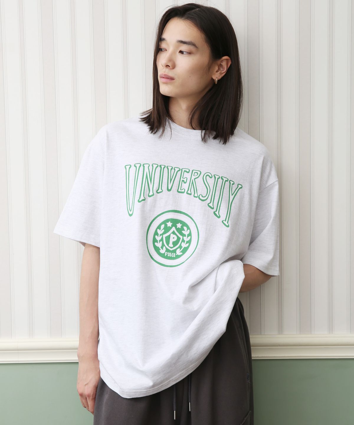 피스메이커(PIECE MAKER) VTG UNIVERSITY TEE (WHITE MELANGE)