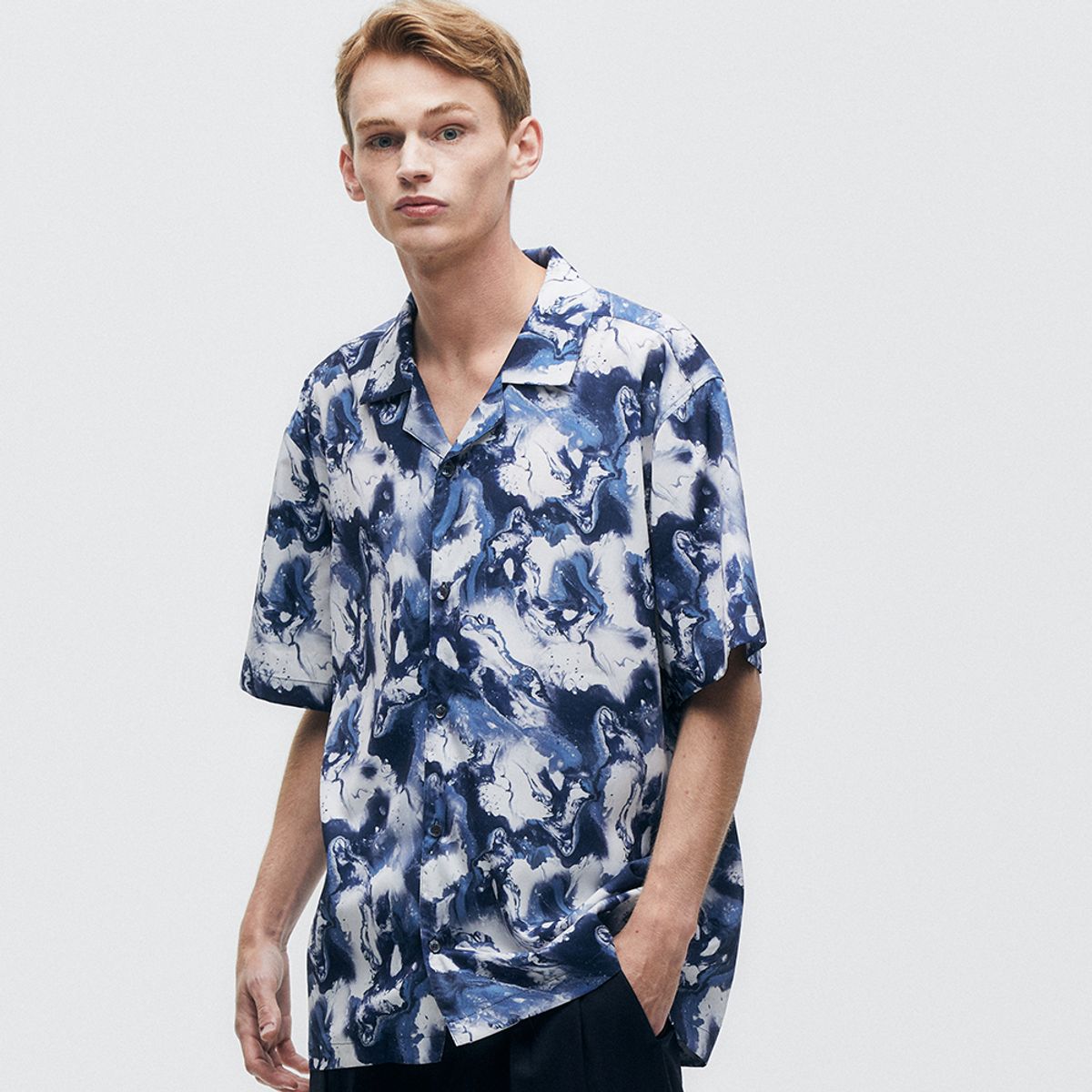 핀스드룩(FINSDRUCK) WATERCOLOR OPEN COLLAR SHIRTS (NAVY)