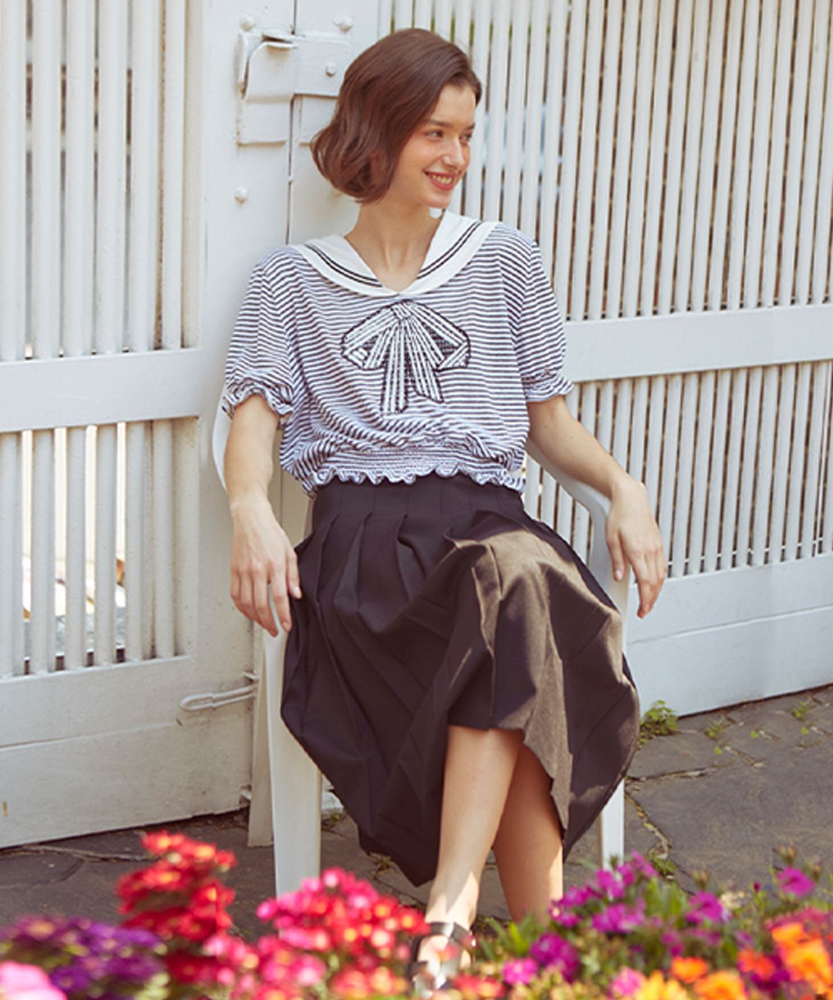 바이탈싸인(VITALSIGN) Ribbon Sailor Top (STRIPE)