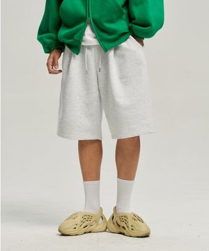 원턱 버뮤다 스웨트 반바지 - 멜란지그레이