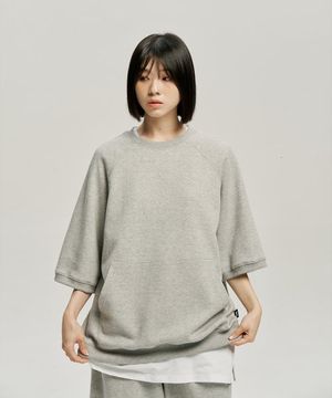 베이직 래글런 반팔맨투맨 - 그레이