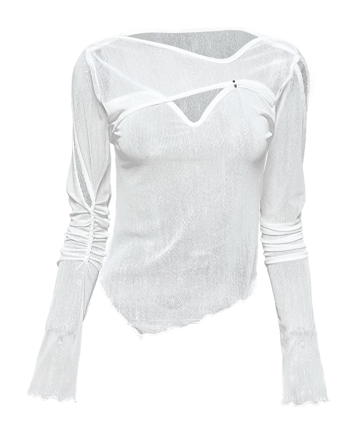 메조쿤스트(MEZZOKUNST) 브레이드 see-through 컷아웃 탑 - 화이트