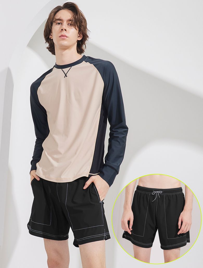 [SET] 크루넥 매쉬 남성 릴렉스핏 래쉬가드 DS+스티칭 매쉬이너 세일러 쇼츠 YB