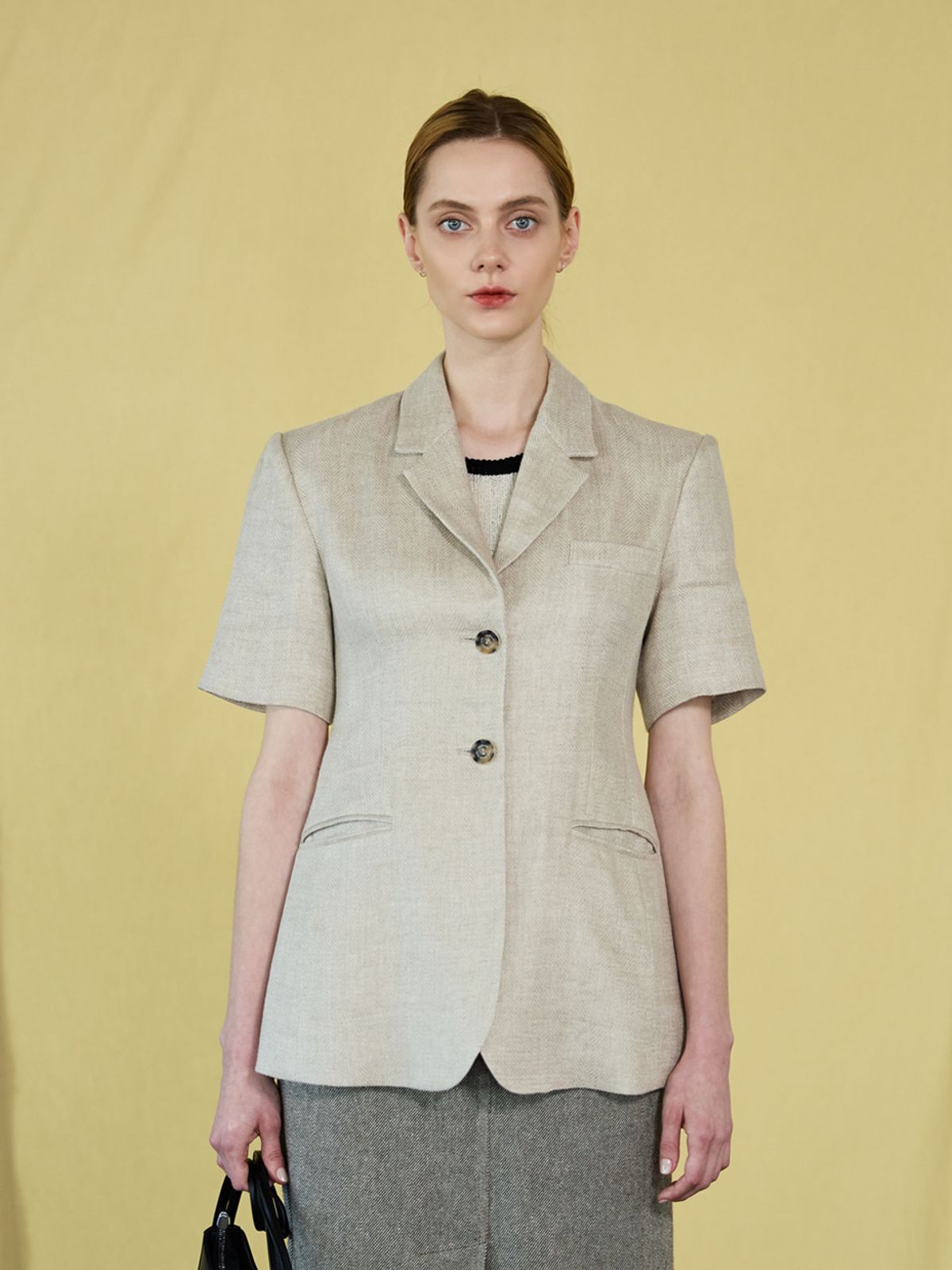 위메농(OUI MAIS NON) Tullip herringbone-linen jacket