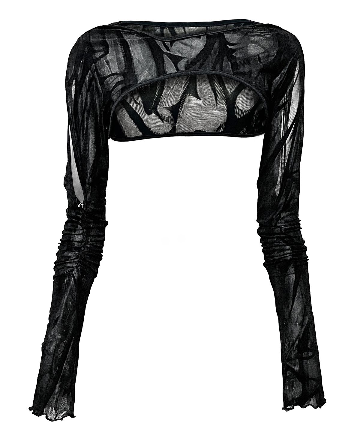 메조쿤스트(MEZZOKUNST) braid stone cutout arm warmer 크롭탑 - black