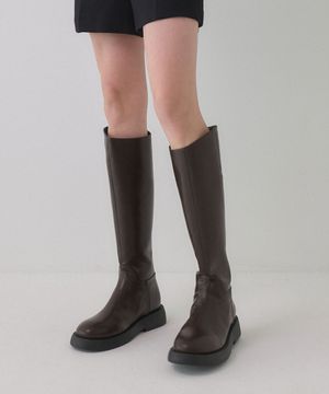 [Wide ver. 추가] 라운드 토 베이직 플랫 롱부츠 412148001 (3.5cm/3color)