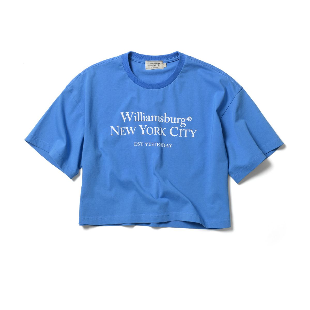 윌리엄스버그 뉴욕시티(WILLIAMSBURG NEWYORK CITY) Classic Logo Crop Round T_Blue
