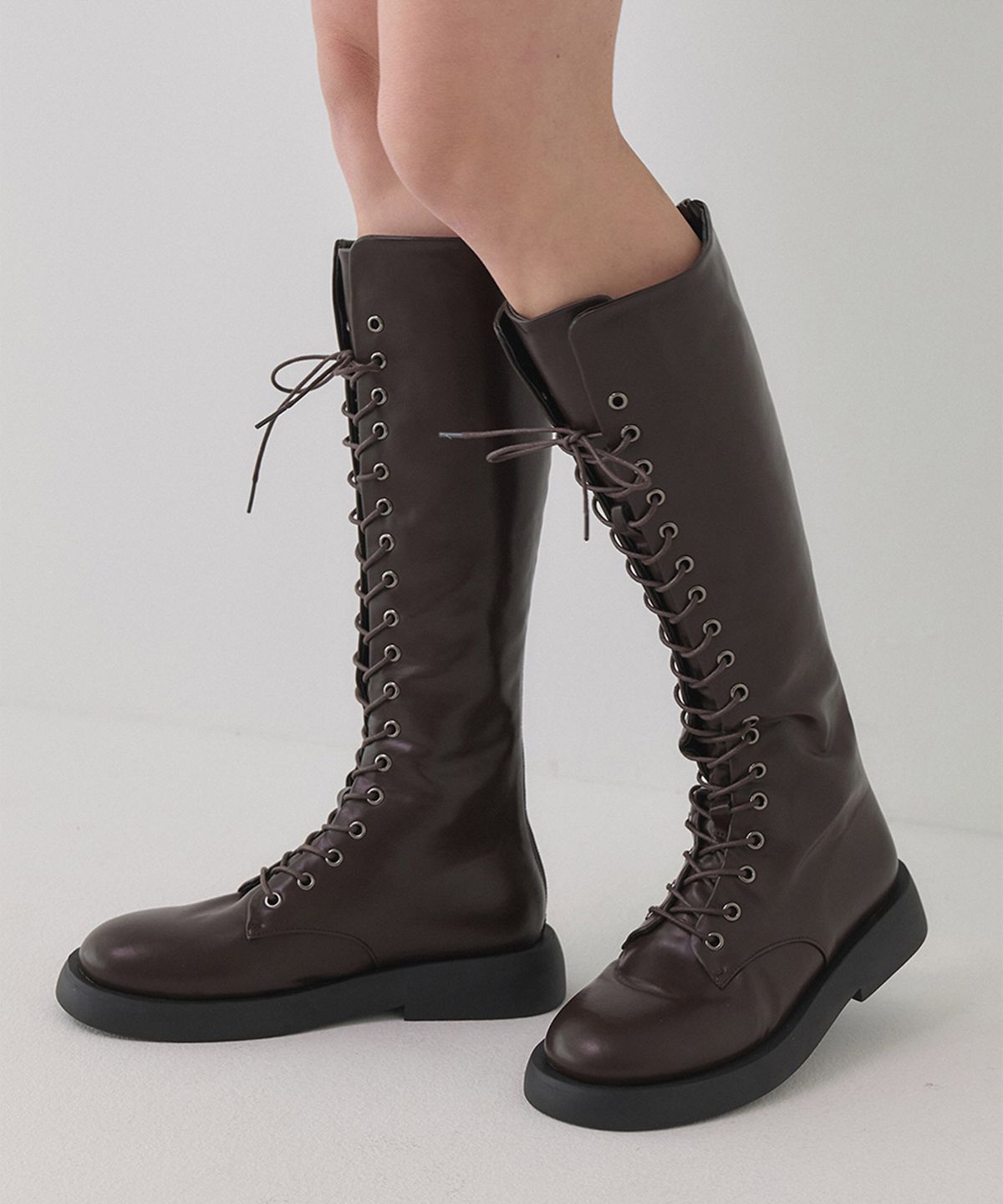 솔트앤초콜릿(SALT AND CHOCOLATE) 레이스업 플랫 워커 롱부츠 412148002 (3.5cm/3color)