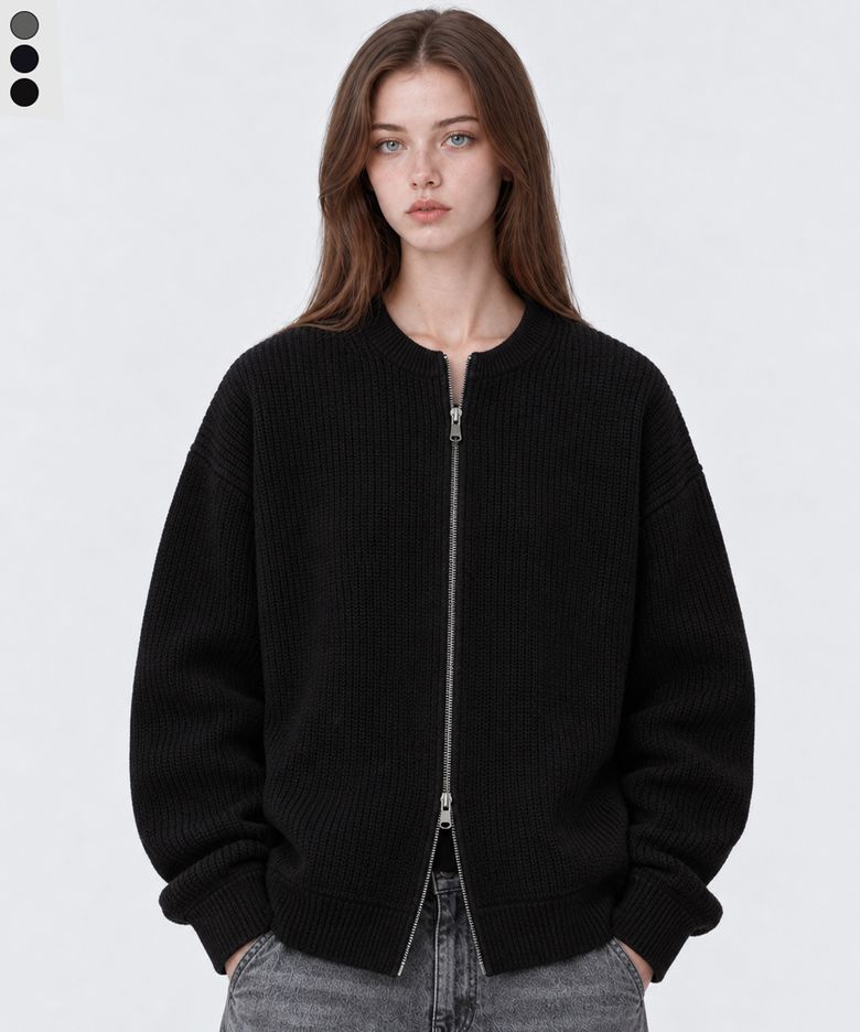 Eva 2WAY Oversized-fit Knitwear Zip-Up Cardigan 3 Color [BLBG_5012]