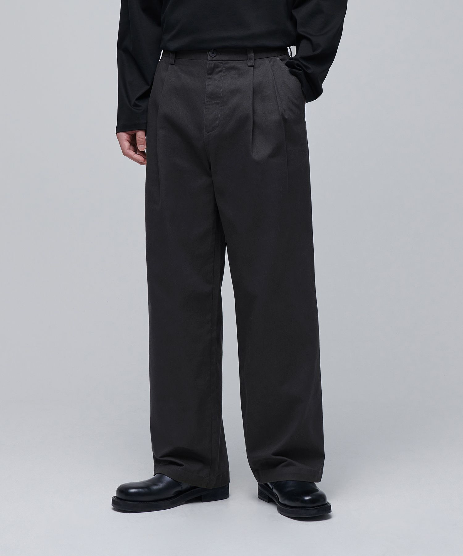 パンツ 2TUCK WIDE CHINO TROUSERS[BLACK] CCS Wide Leg Chino Pants - Black