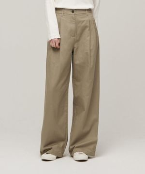우먼즈 투 턱 와이드 치노 팬츠 [베이지]