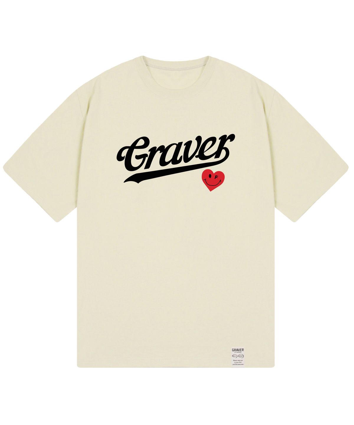 그레이버(GRAVER) [UNISEX]베이스볼 로고 하트스마일 반팔티_샌드베이지