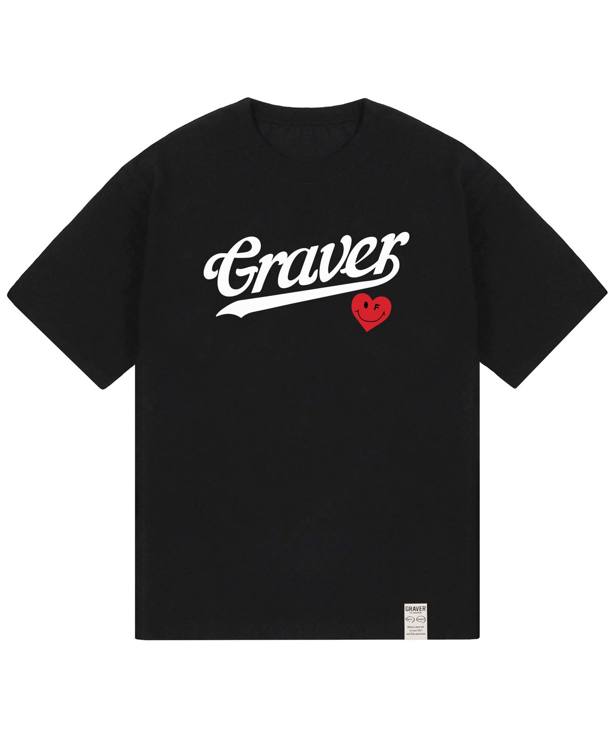 그레이버(GRAVER) [UNISEX]베이스볼 로고 하트스마일 반팔티_블랙