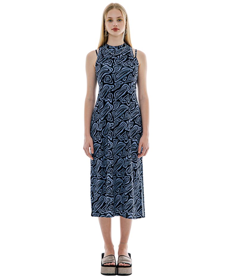 아카이브 프린팅 슬리브리스 롱 드레스 [블루/블랙]