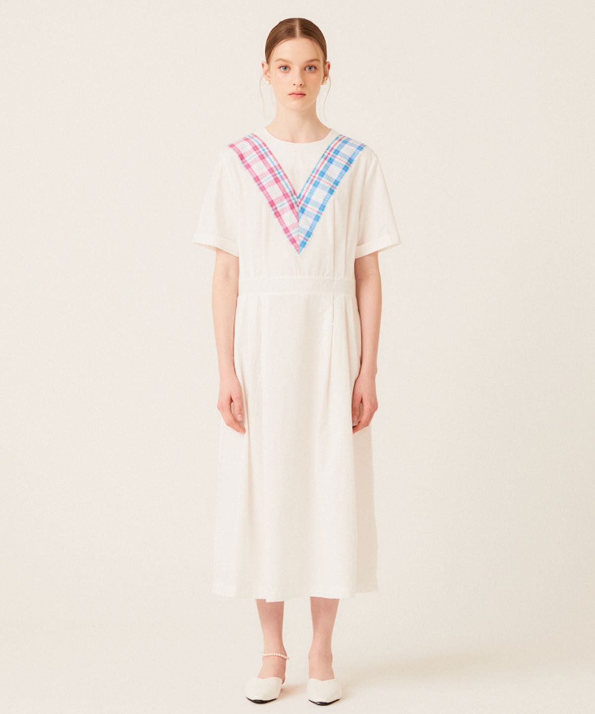 더 스튜디오 케이(THE STUDIO K) V CHECK POINT SUMMER DRESS (IVORY)