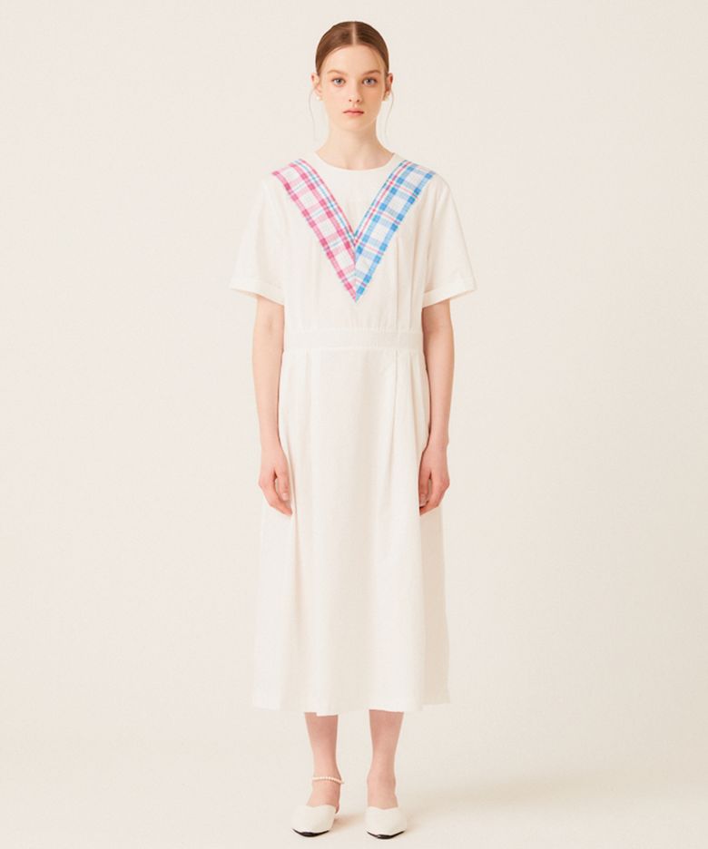 V CHECK POINT SUMMER DRESS (IVORY)