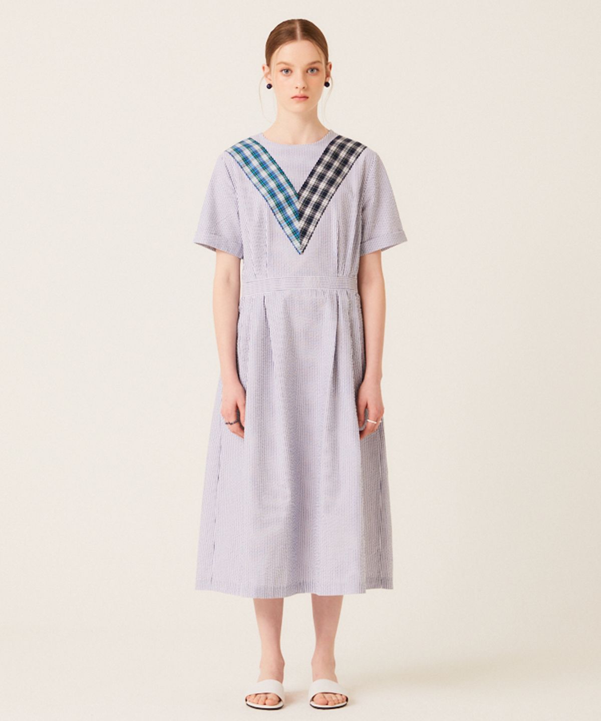 더 스튜디오 케이(THE STUDIO K) V CHECK POINT SUMMER DRESS (NAVY)