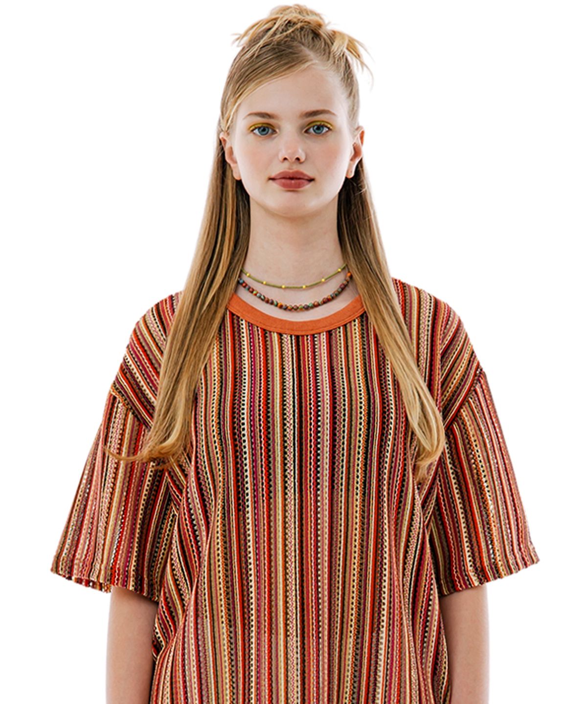 러닝하이(RUNNINGHIGH) 스트라이프 니트 H/S 루즈 티 [오렌지]