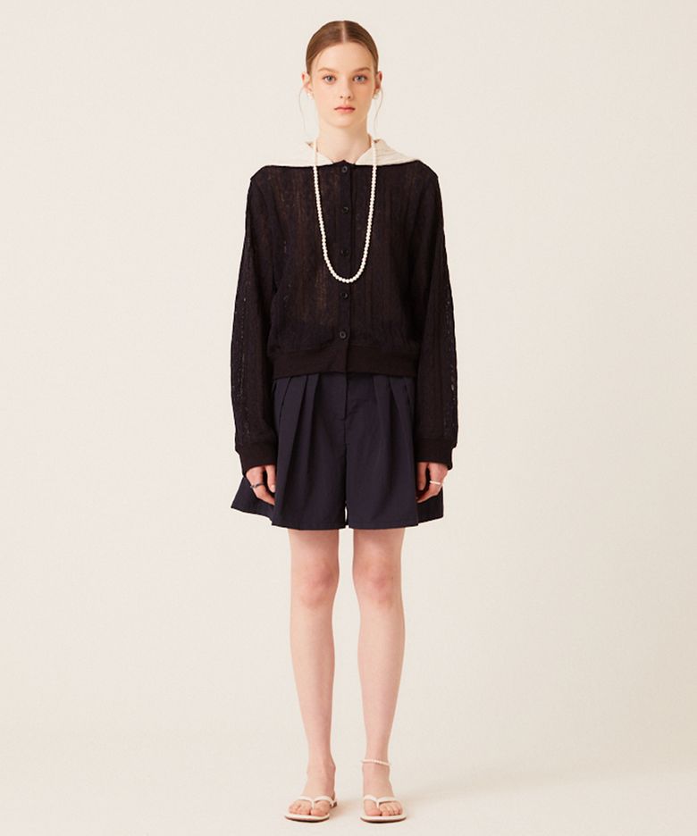 FOUR TUCKS LINEN SHORTS (NAVY)