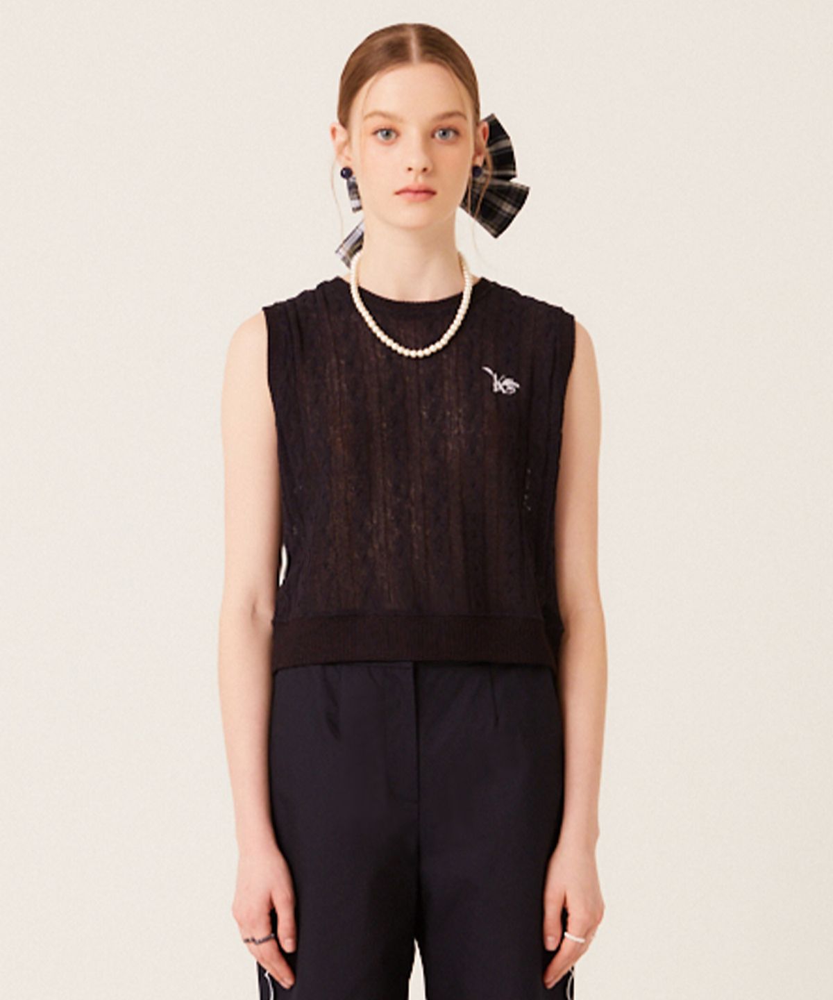 더 스튜디오 케이(THE STUDIO K) K LOGO LINEN KNIT VEST (NAVY)