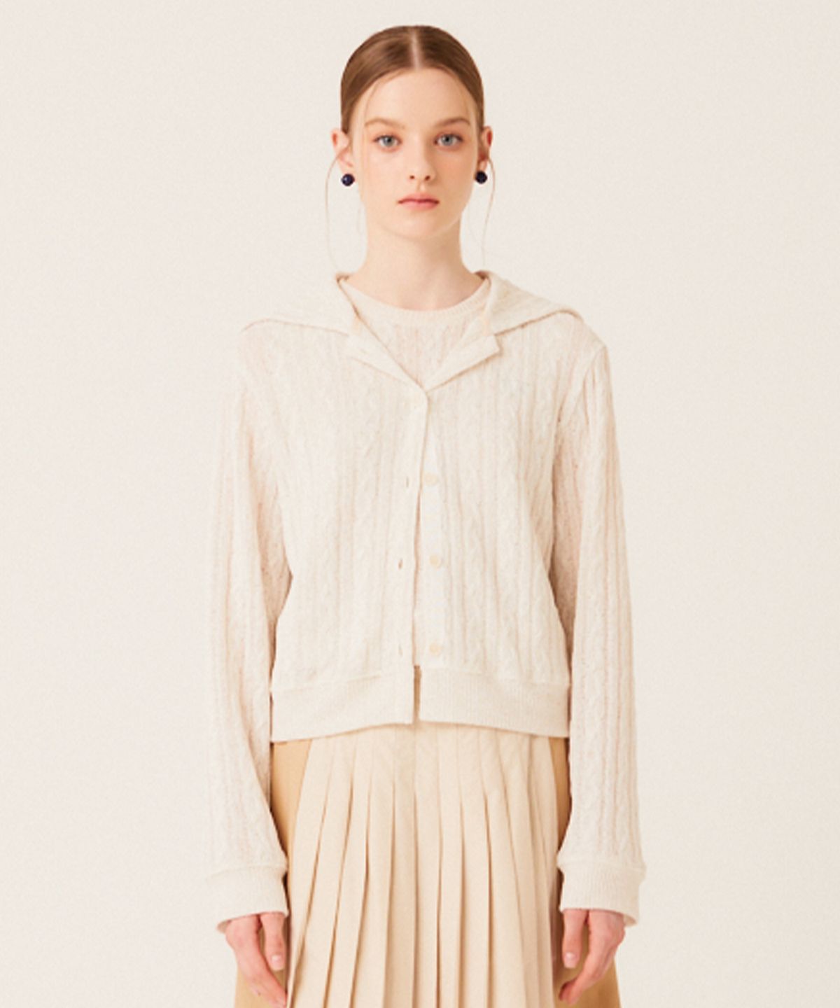 더 스튜디오 케이(THE STUDIO K) SAILOR COLLAR LINEN KNIT CARDIGAN (IVORY)