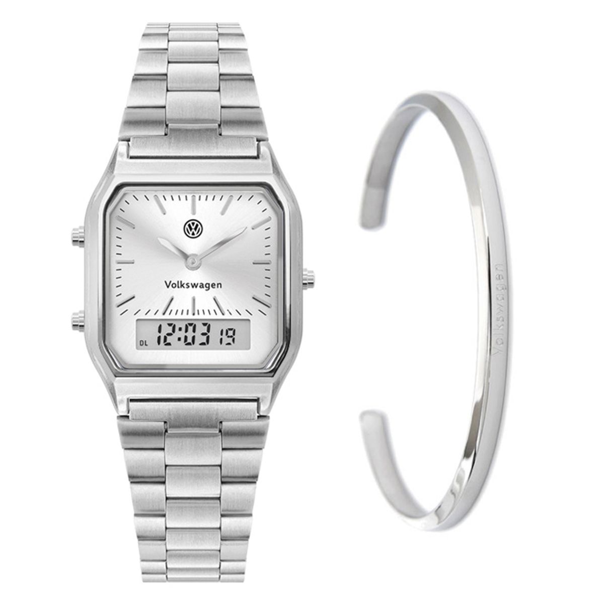 폭스바겐 와치(VOLKSVAGEN WATCH) [남녀공용] 뉴트로 아나디지 듀얼타임+뱅글팔찌 세트