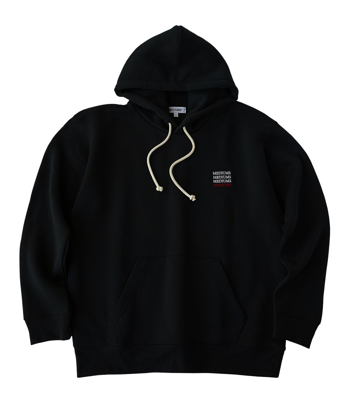 미디엄스(MEDIUMS) Upside Down Logo Hoodie - Black (업사이드 다운 로고 후드티)