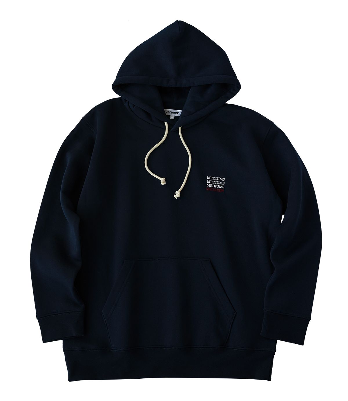 미디엄스(MEDIUMS) Upside Down Logo Hoodie - Navy (업사이드 다운 로고 후드티)