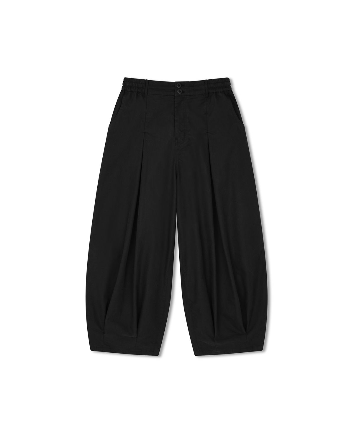 앵글런(ANGLAN) Unbalance Long Tuck Balloon Pants - Black