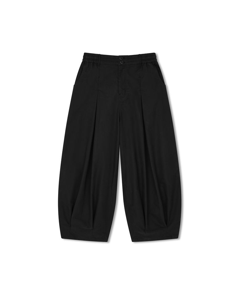 Unbalance Long Tuck Balloon Pants - Black