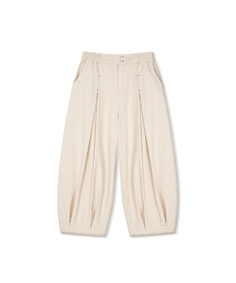 Unbalance Long Tuck Balloon Pants - Ivory