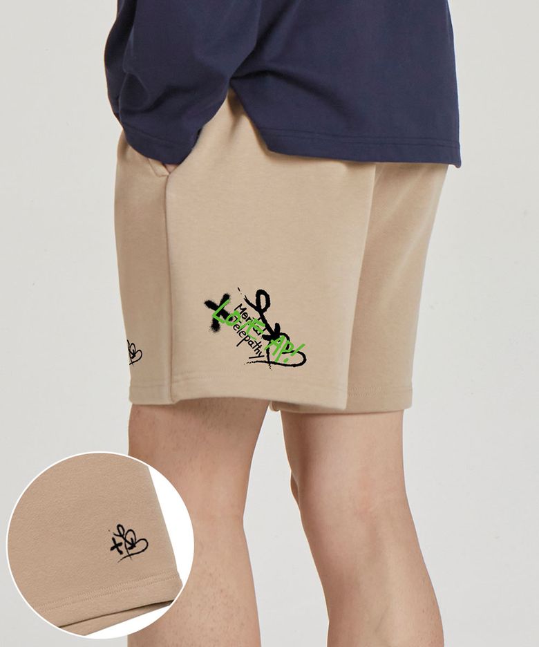 러브 에이피 그라피티 컴포터블 와플쮸리 반바지_베이지