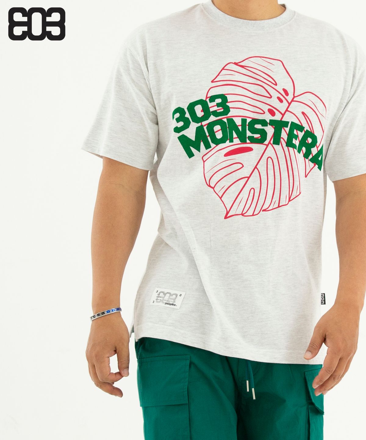 303피플즈(303PEOPLES) STS22019 303 빅 몬스텔라 티셔츠 그린/핑크