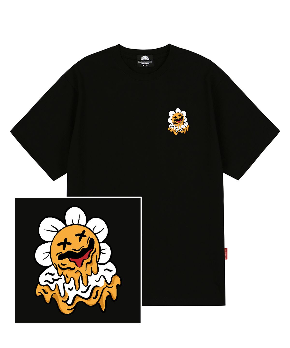 트립션(TRIPSHION) MELTING DAISY LOGO 티셔츠 - 블랙