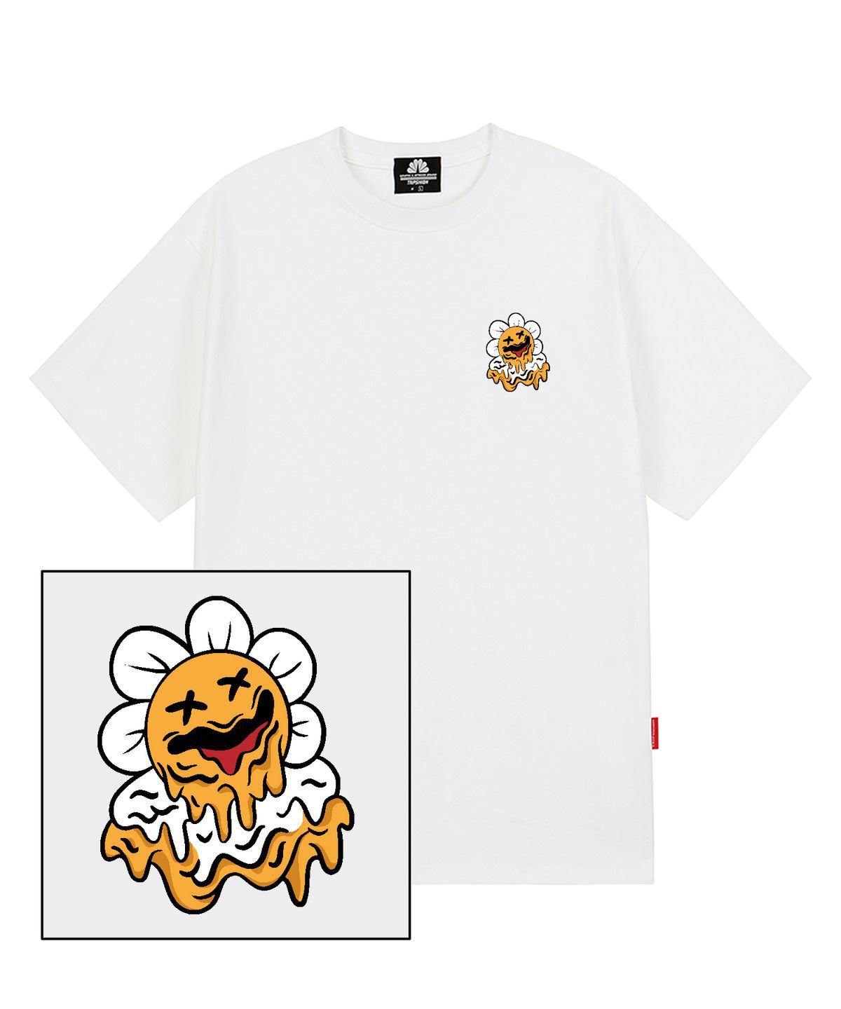 트립션(TRIPSHION) MELTING DAISY LOGO 티셔츠 - 화이트