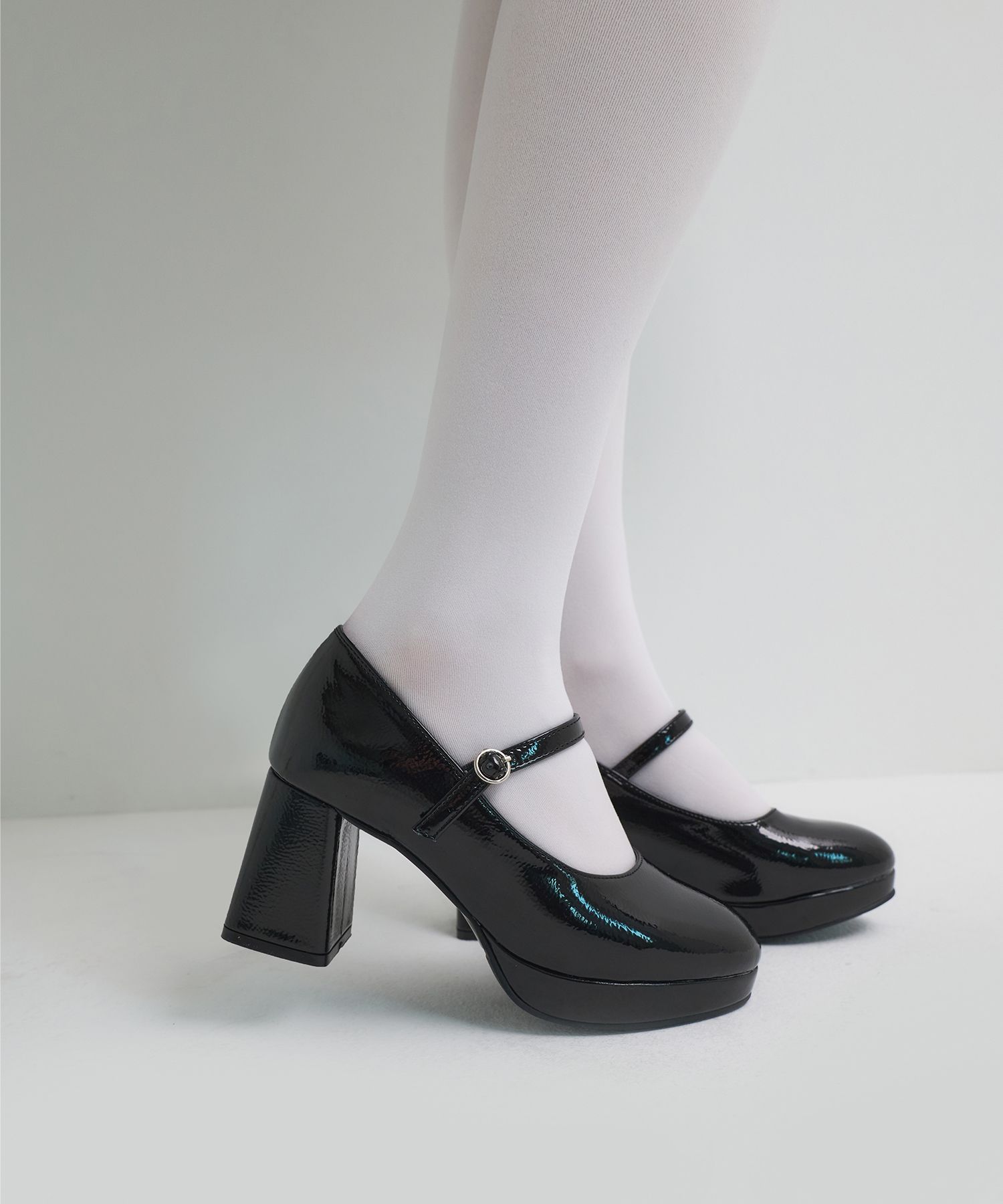 MUSINSA | SALT AND CHOCOLATE Round Toe Mary Jane Block Heel Pumps