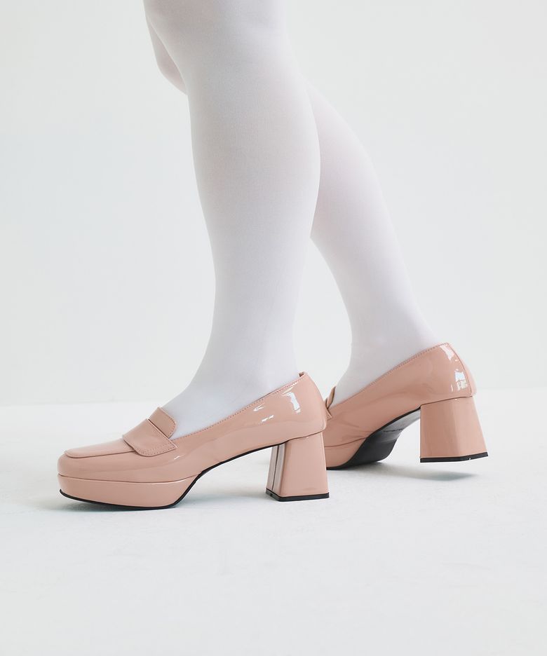 Y2K 스퀘어 토 에나멜 블록 힐 펌프스 412211011 (7cm/2colors)