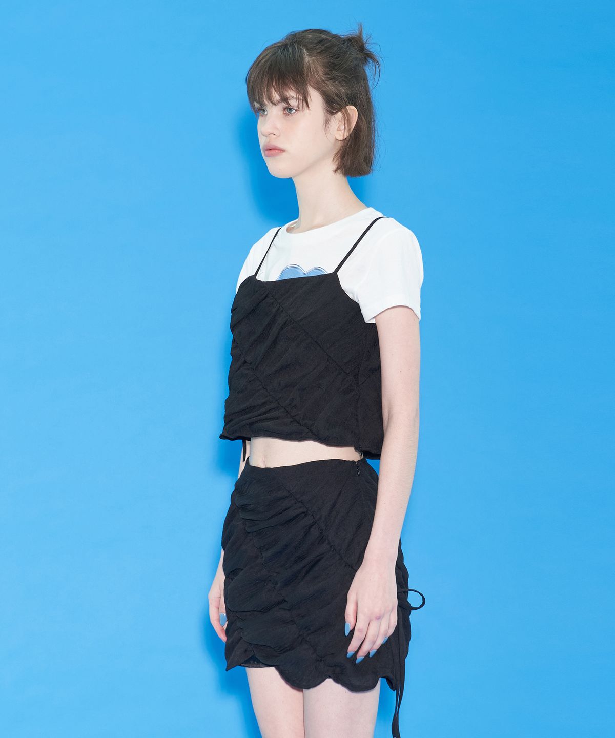 마가린핑거스(MARGARIN FINGERS) RIBBON SHIRRING SKIRT (BLACK)