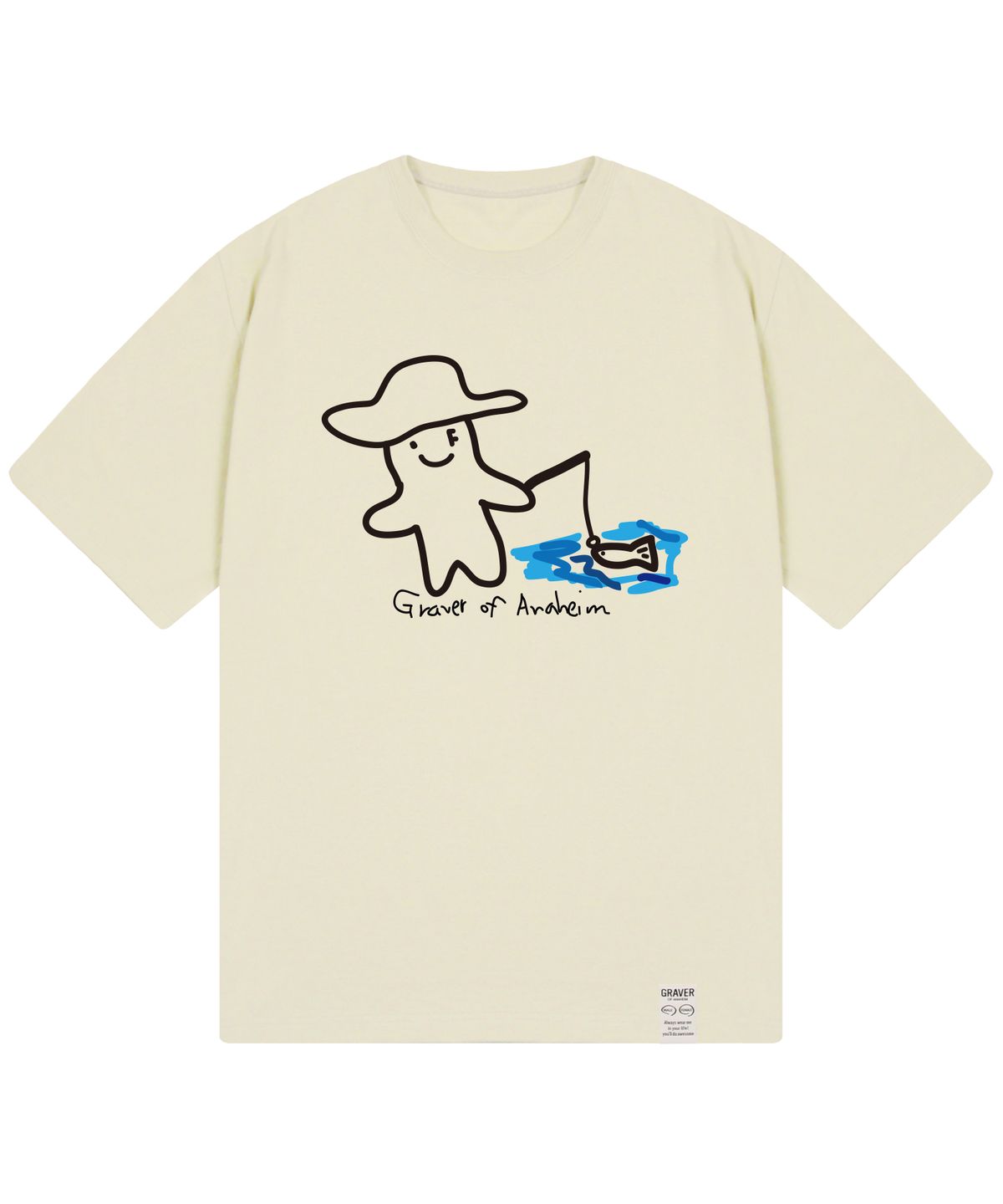 그레이버(GRAVER) [UNISEX]휴먼 드로잉 피쉬 스마일 반팔티_샌드베이지