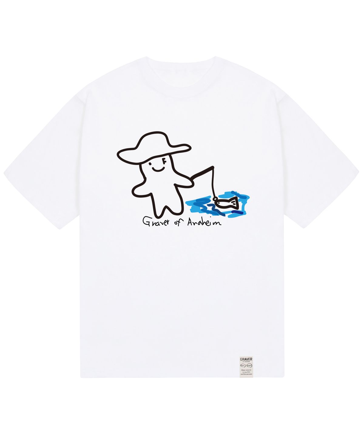 그레이버(GRAVER) [UNISEX]휴먼 드로잉 피쉬 스마일 반팔티_화이트