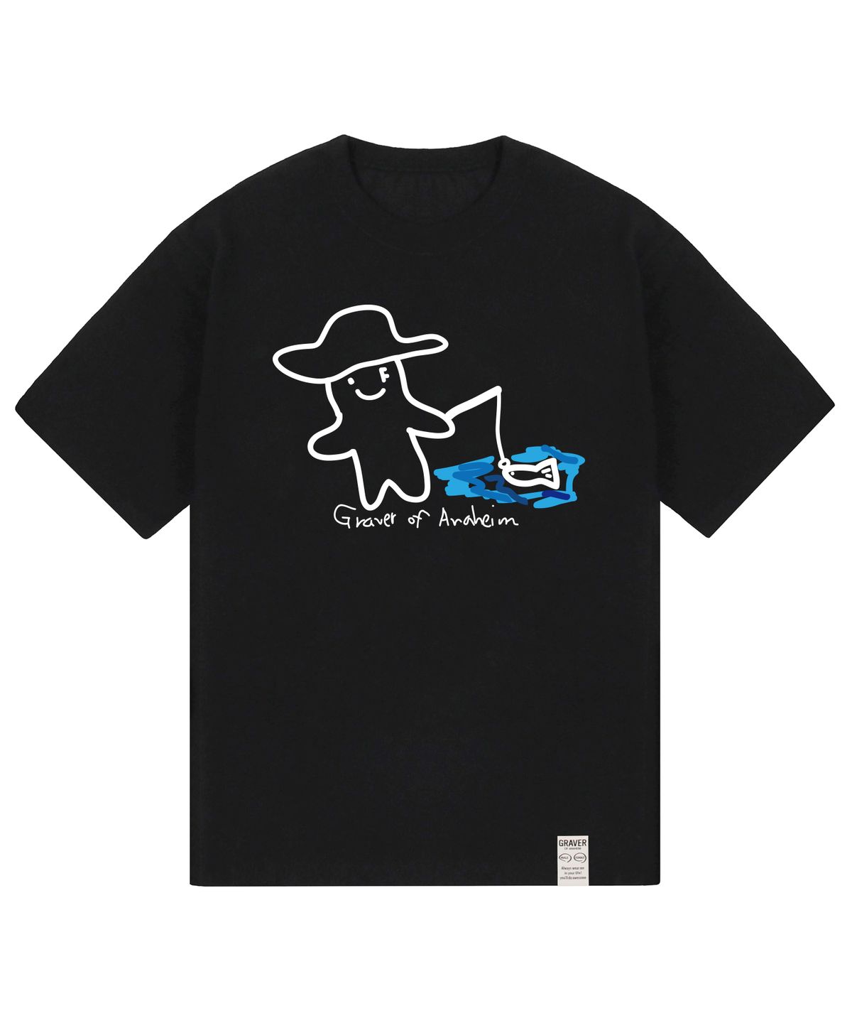 그레이버(GRAVER) [UNISEX]휴먼 드로잉 피쉬 스마일 반팔티_블랙