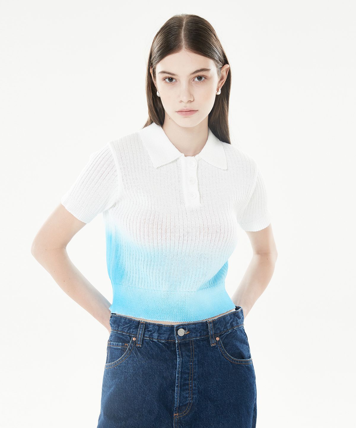 라티젠(LARTIGENT) LLS GRADATION COLLAR KNIT(IVORY)