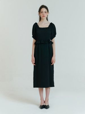 Black Square Neck Frill One Piece