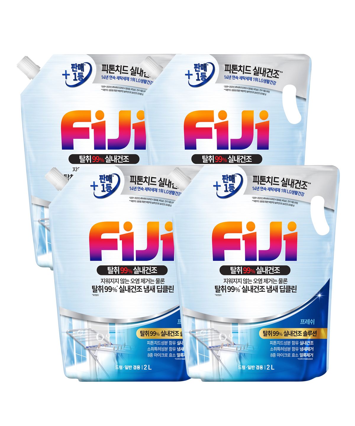 피지(FIJI) 피지 바이럭스 탈취99% 실내건조 액체세제 일반/드럼 겸용 프레쉬 2L x 4개