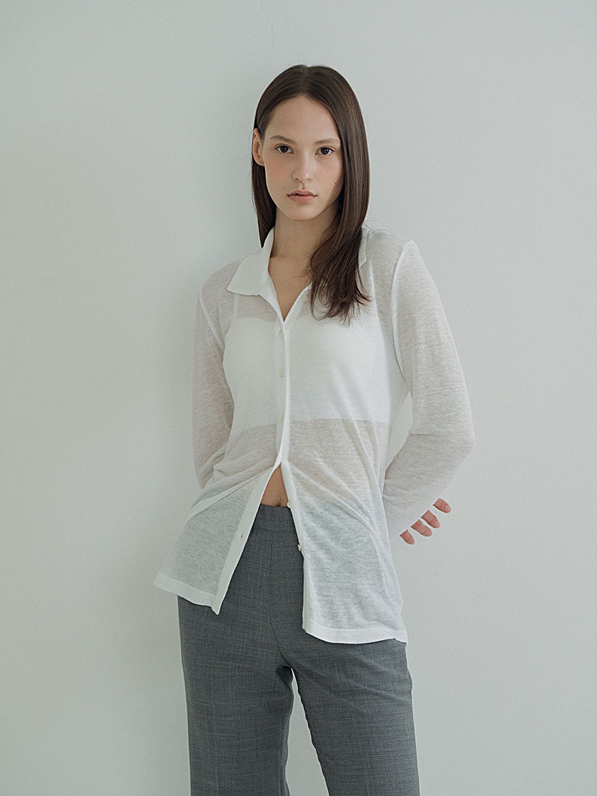플로우먼(FLOWOMEN) Basic Linen Collar Cardigan_White
