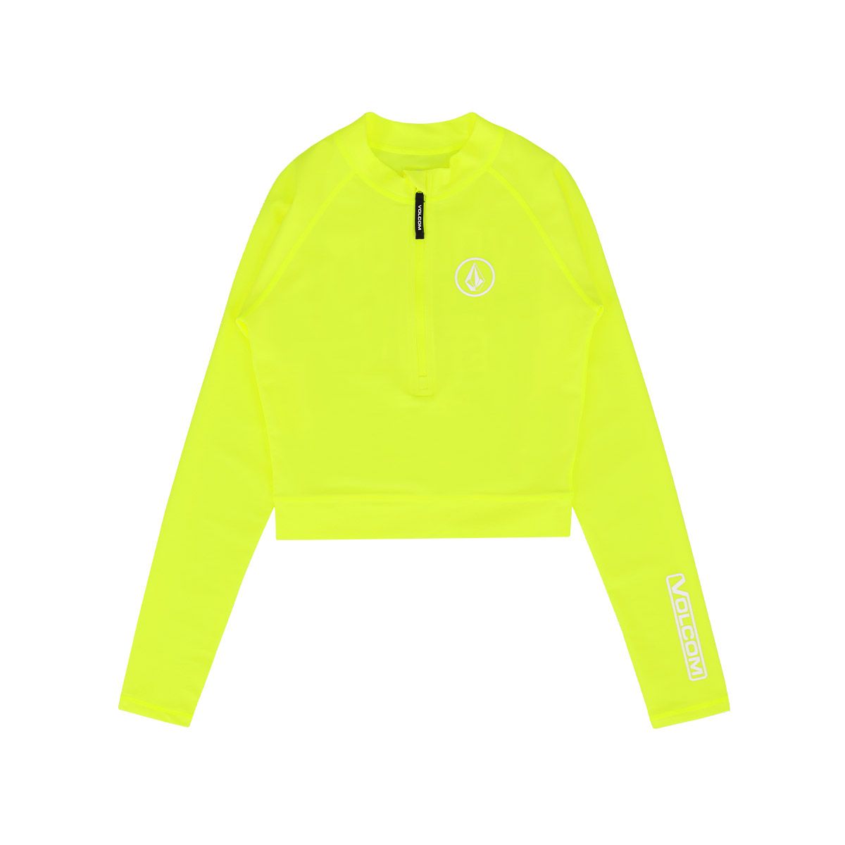 볼컴(VOLCOM) 여성 반집업 크롭 슬림핏 래쉬가드(네온 옐로우)