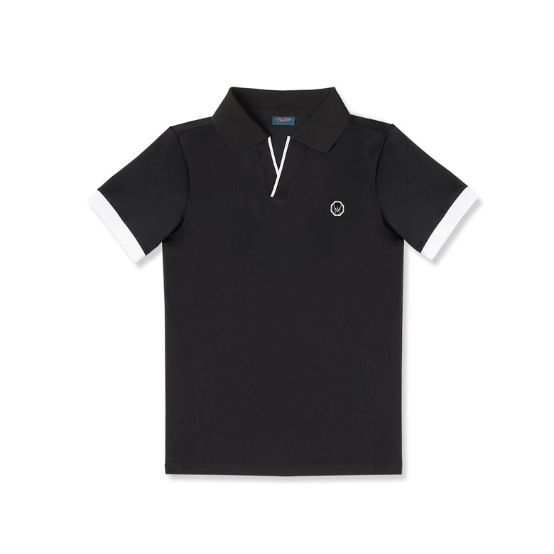 WOMEN REGULAR-FIT OPEN COLLAR POLO SHIRT BLACK