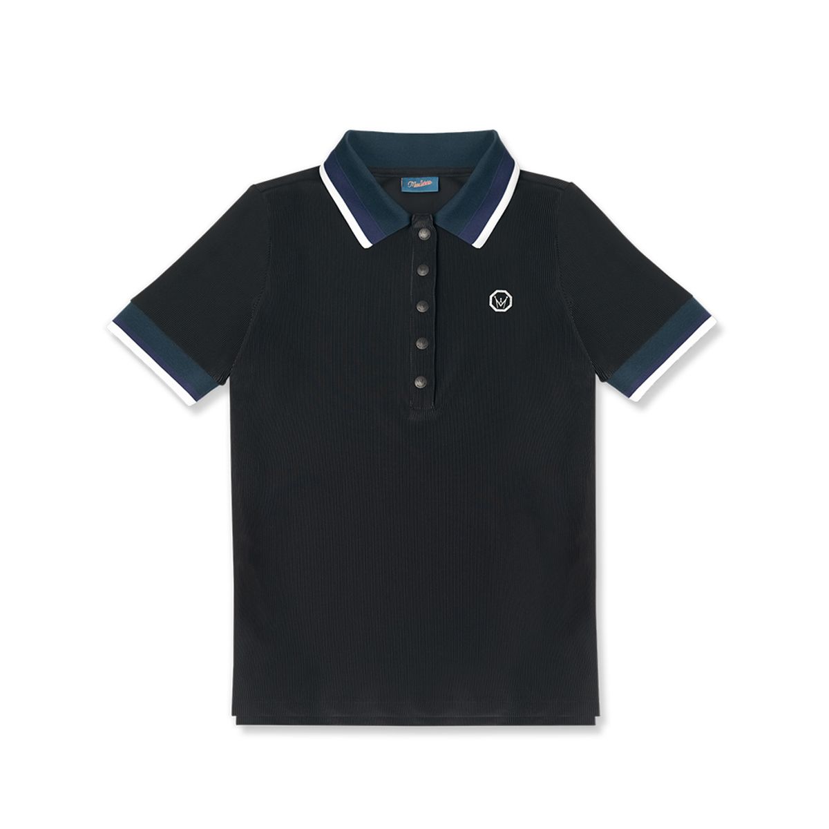 미스페라(MEASPHERA) WOMEN REGULAR-FIT RIBBED POLO SHIRT BLACK